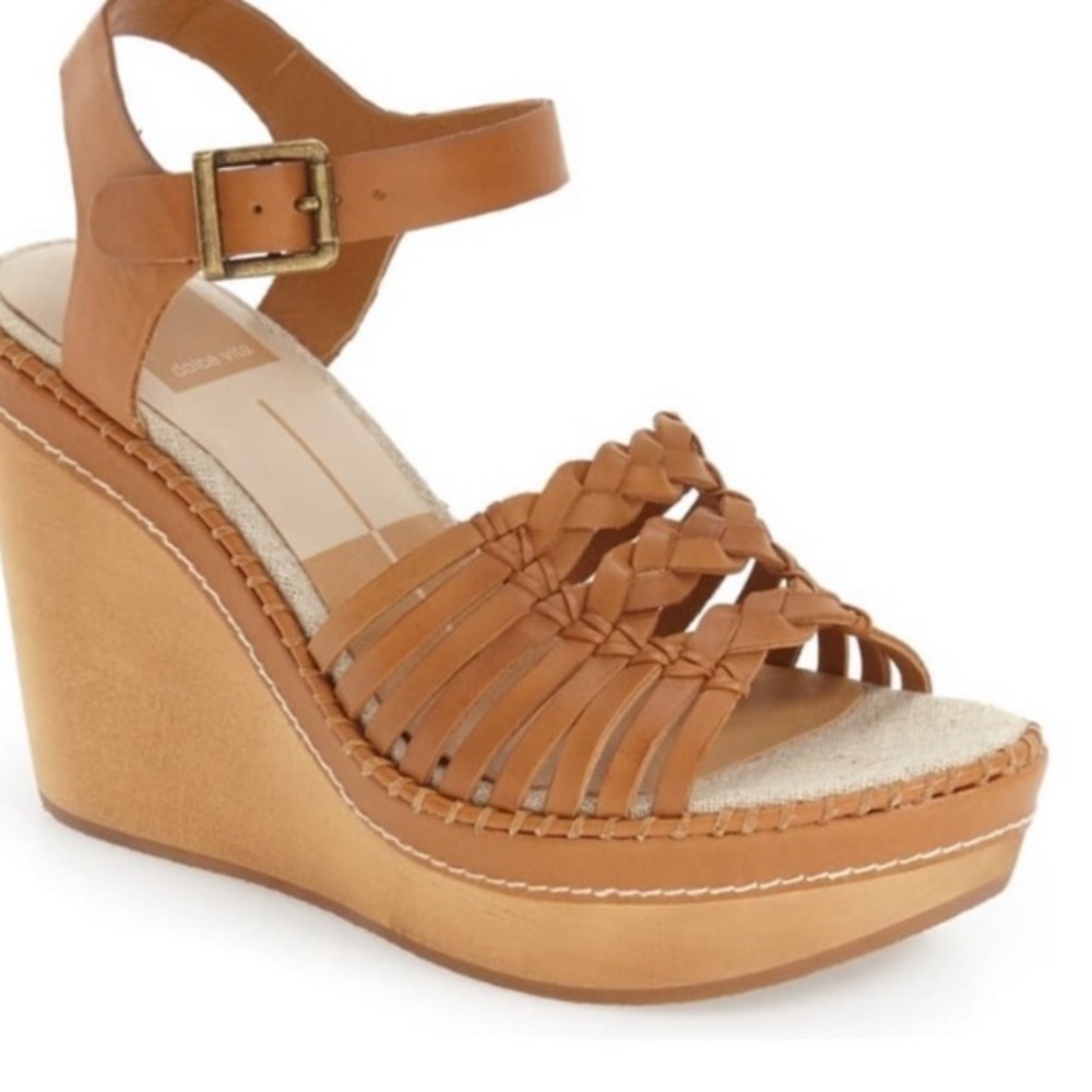 Dolce Via Ria Platform Wooden wedge Braided sandals sz 9 Brown EUC